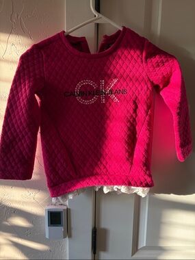 Calvin Klein Jeans Girls' Bright Pink Quilted Pullover Sweatshirt